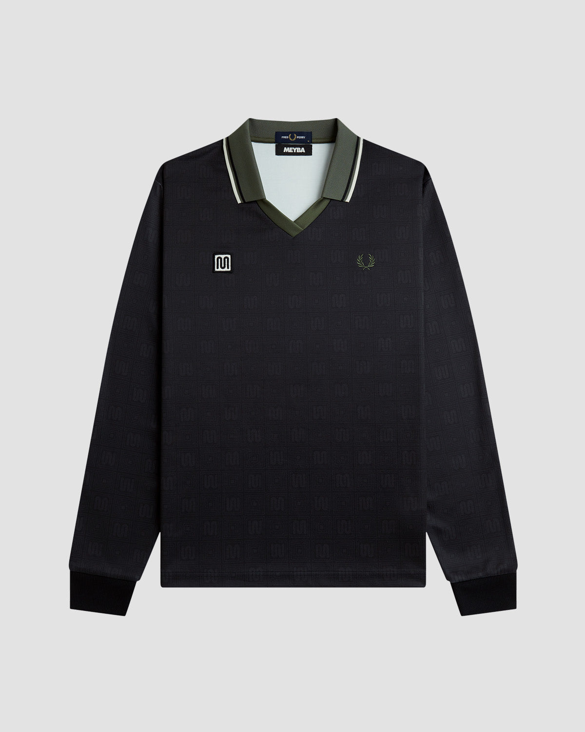 MEYBA x FRED PERRY Printed Long Sleeve Polo | Black