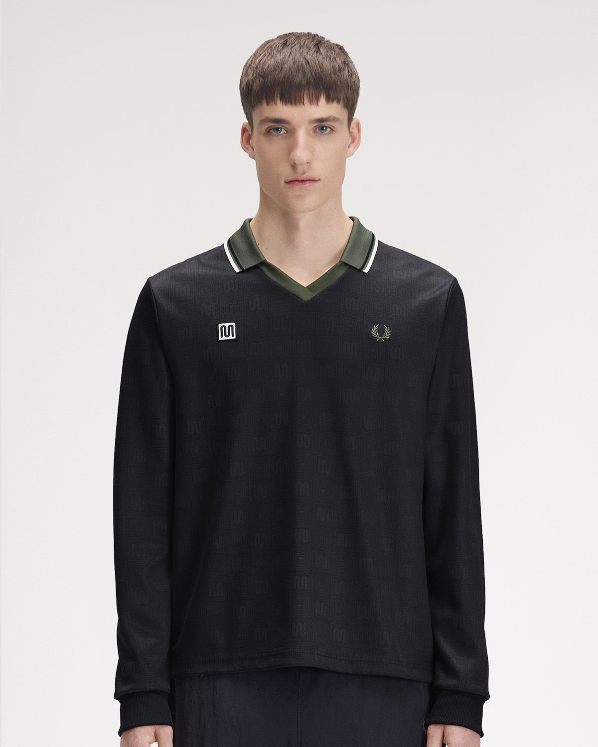 MEYBA x FRED PERRY Printed Long Sleeve Polo | Black