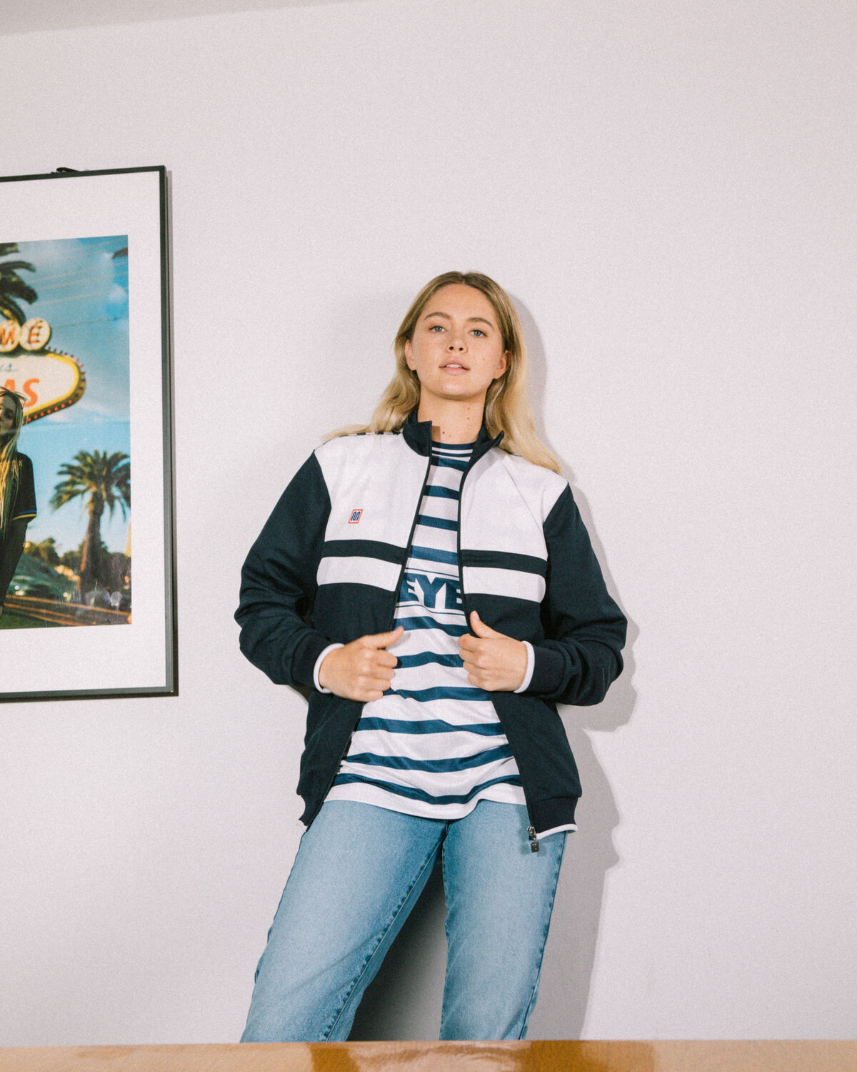 Meyba Terrace Stripe Track Jacket - 124 100% Polye, Navy/White, hi-res