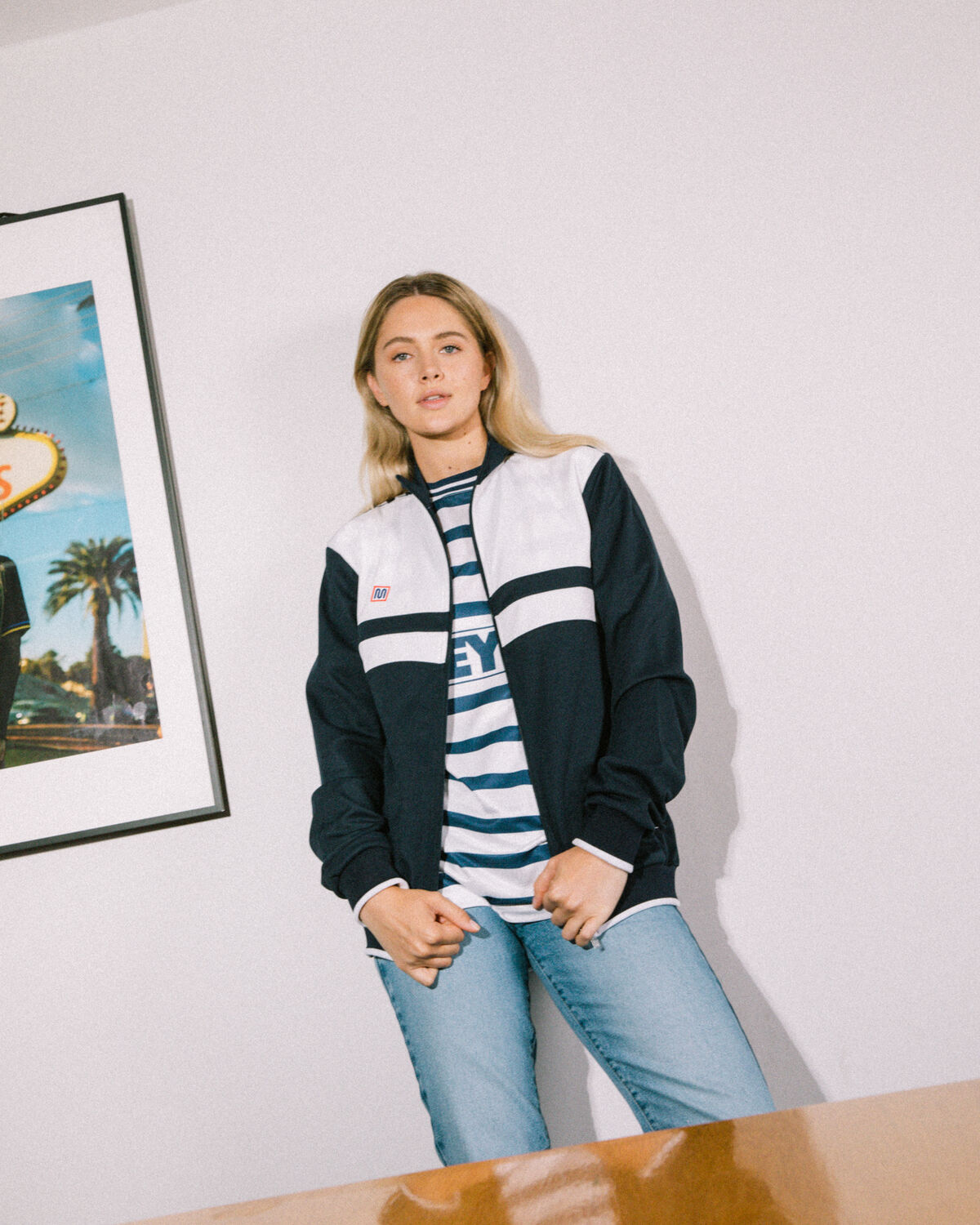 Meyba Terrace Stripe Track Jacket - 124 100% Polye, Navy/White, hi-res