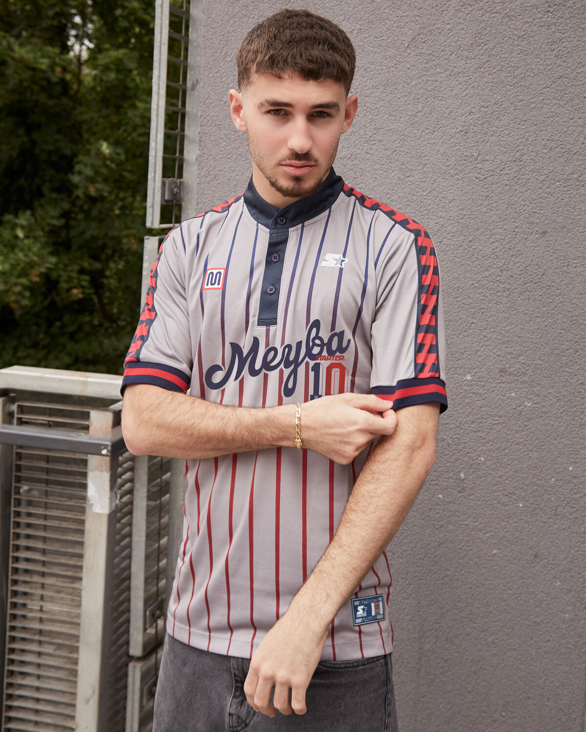 MEY x STA Button collar Jersey, Grey, hi-res