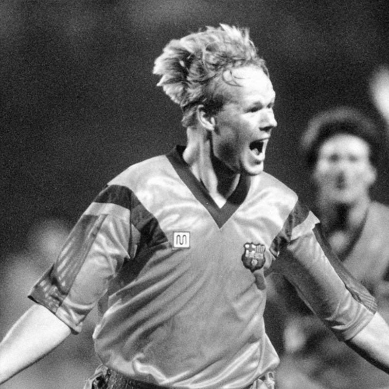Ronald Koeman after scoring his famous goal for Barcelona against Sampdoria at Wembley in 1992 that gave Barca their first-ever European Cup