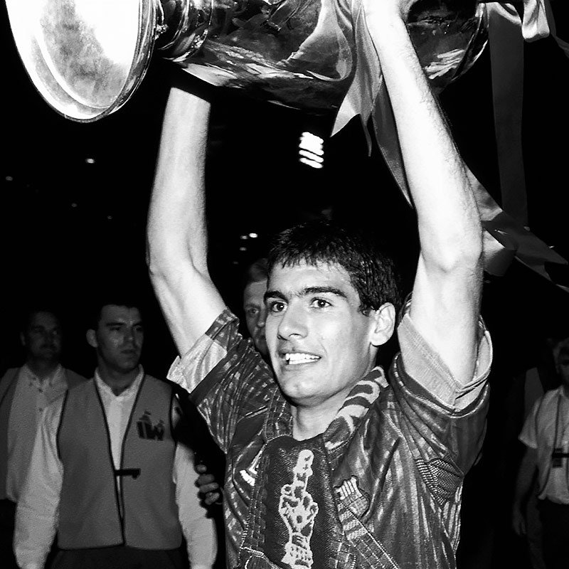 Pep Guardiola celebrating FC Barcelona's first-ever European Cup in 1992.